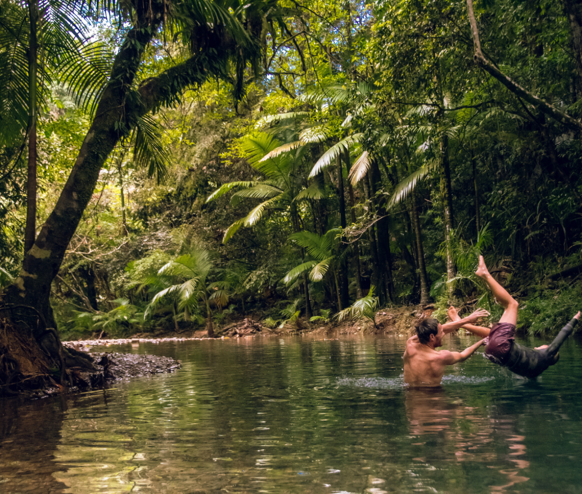 Family playing in the water in Daintree Rainforest