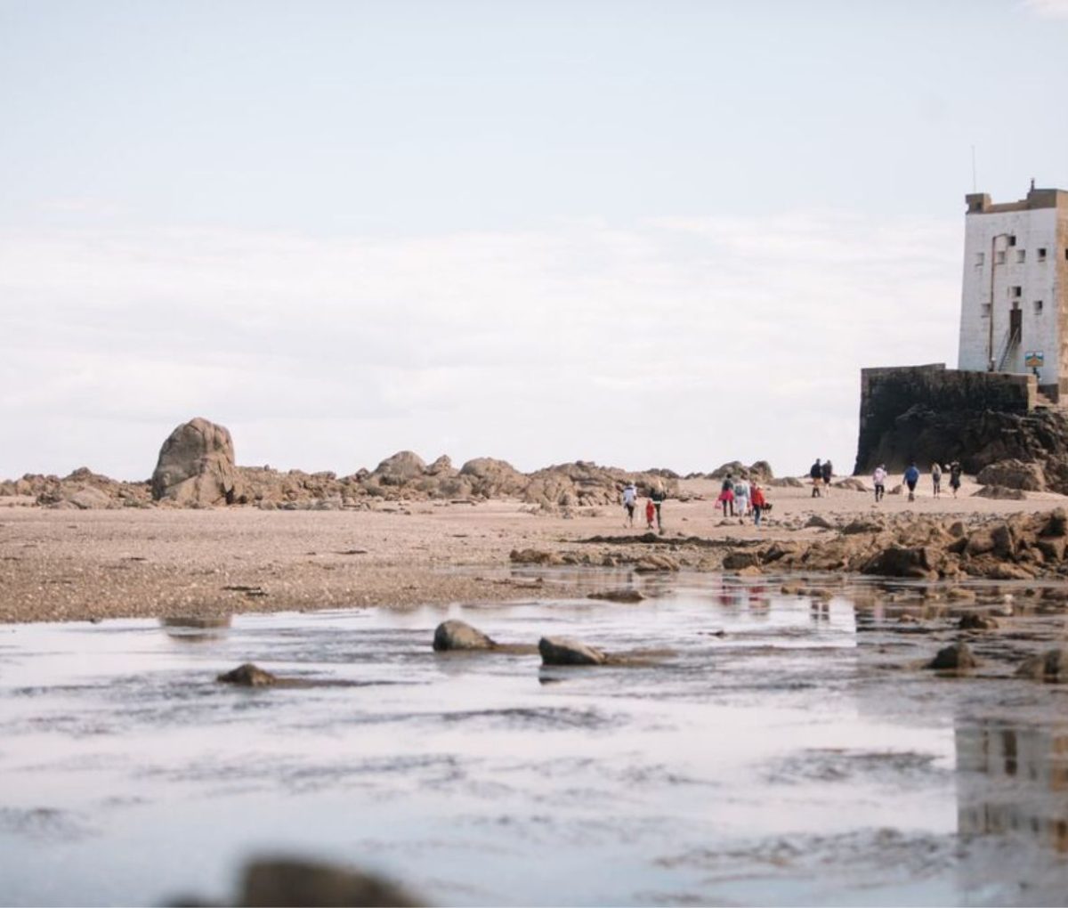 Group walking towards Seymour Tower, Jersey