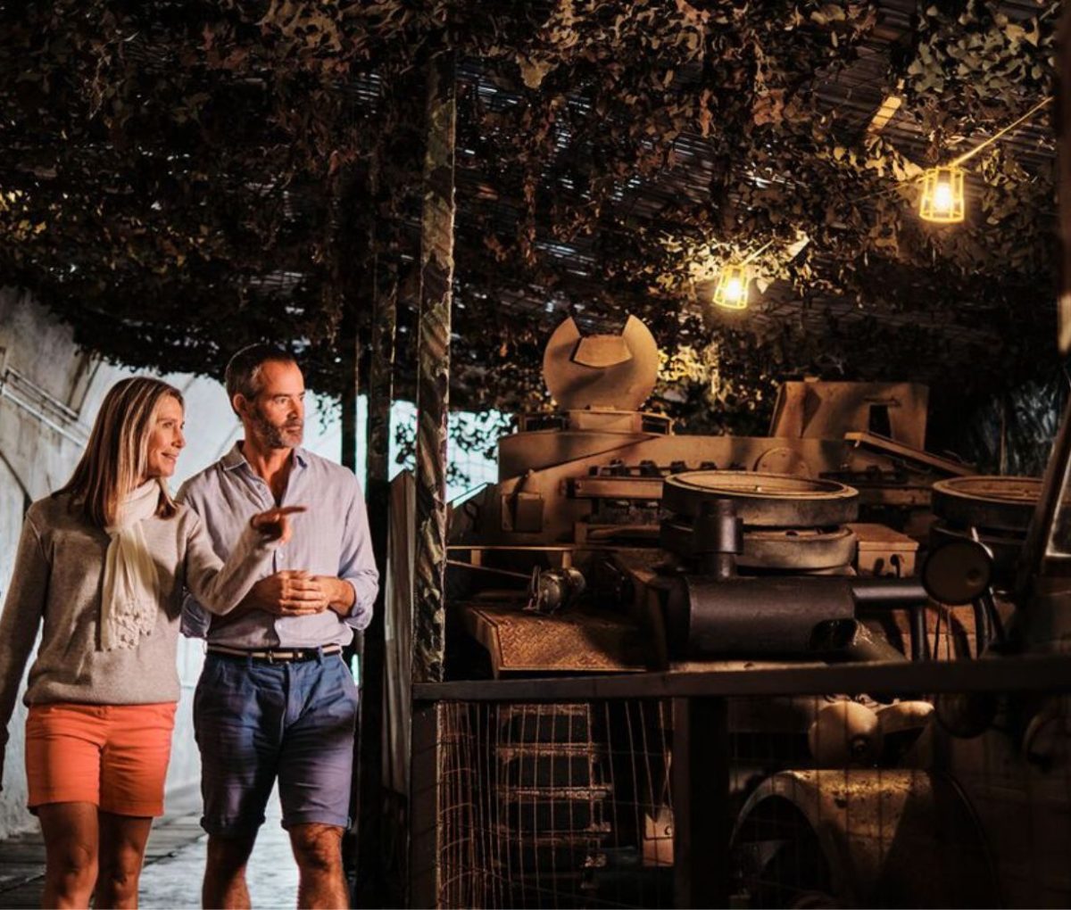 A couple walking through the Jersey War Tunnels