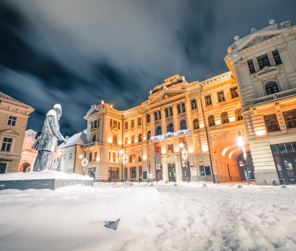 Vilnius, Lithuania at nighttime in winter