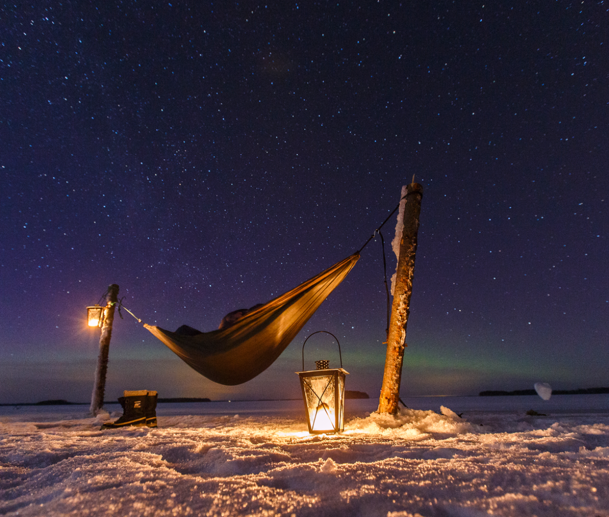 Camping during winter at Lake Saimaa in Finland