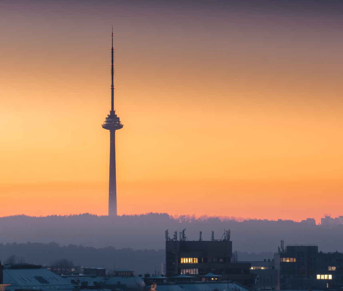 Winter sunset in Vilnius, Lithuania