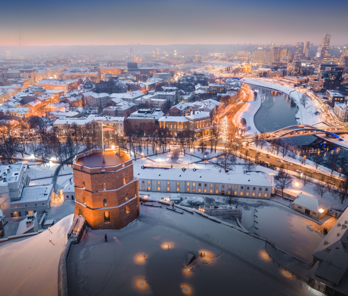 Winter sunset in Vilnius, Lithuania